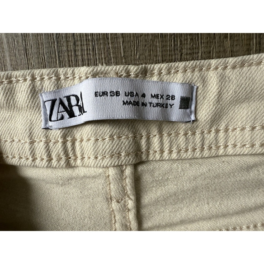 Zara Jeans Womens 4 Ecru High Rise Slim Straight Side Slit Minimalist Neutral - Picture 6 of 9